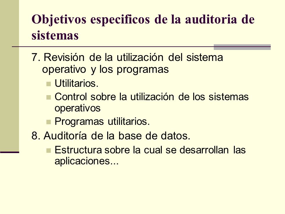 Objetivos especificos de la auditoria de sistemas
