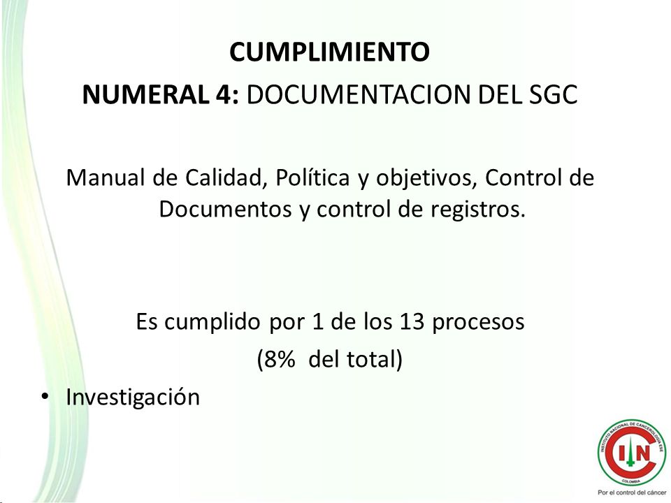 NUMERAL 4: DOCUMENTACION DEL SGC