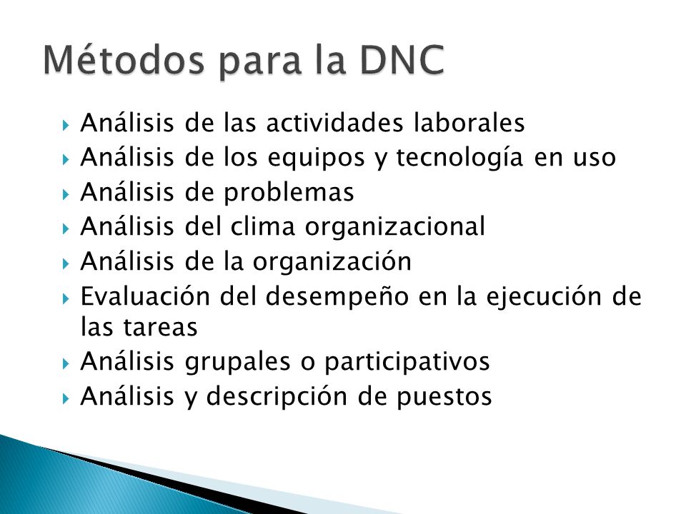 Métodos para la DNC Análisis de las actividades laborales