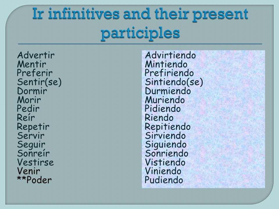 Ir infinitives and their present participles