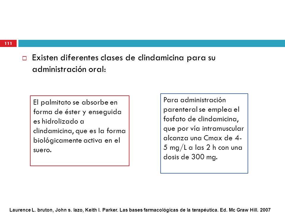 Existen diferentes clases de clindamicina para su administración oral: