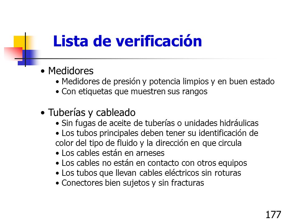 Lista de verificación Medidores Tuberías y cableado