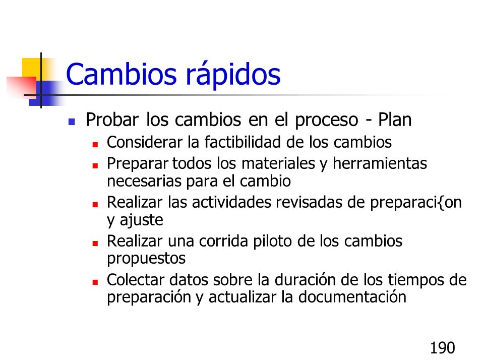 Cambios rápidos Probar los cambios en el proceso - Plan