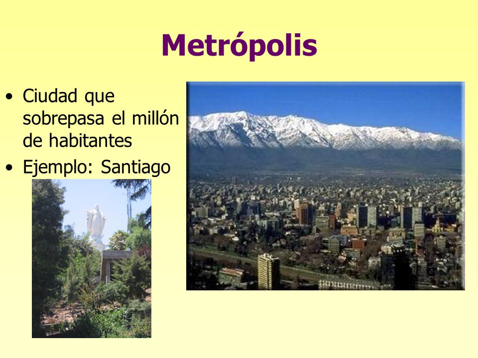 Metrópolis Ciudad que sobrepasa el millón de habitantes