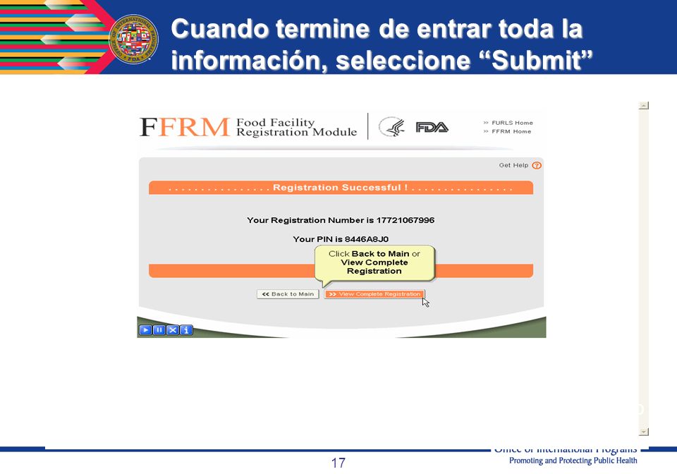 Cuando termine de entrar toda la información, seleccione Submit
