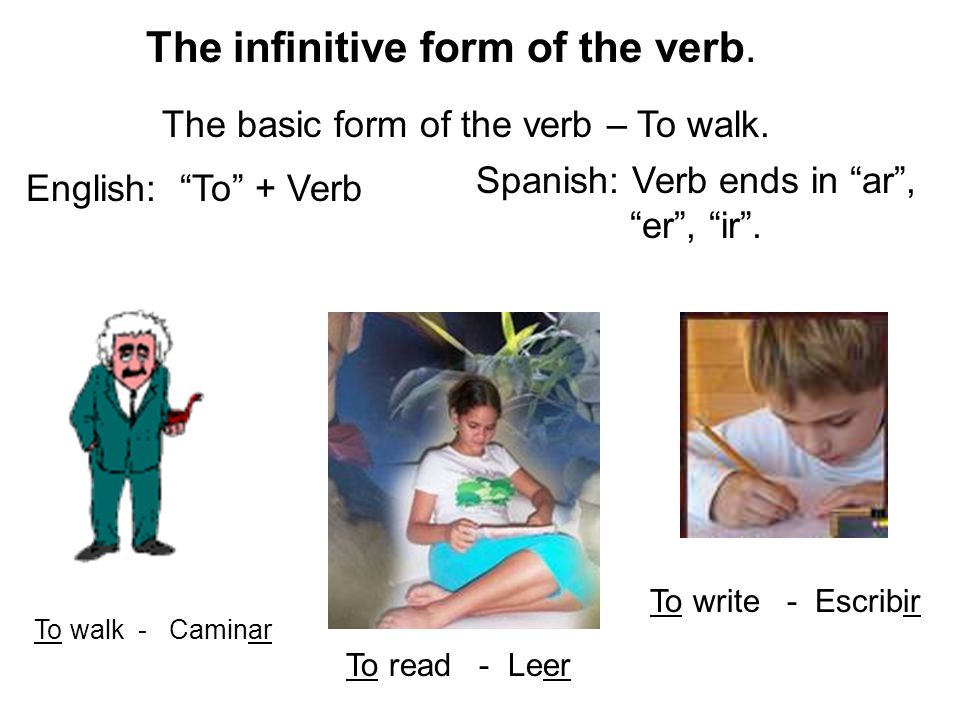 Spanish: Verb ends in ar , er , ir .