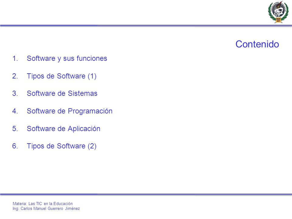 Contenido Software y sus funciones Tipos de Software (1)