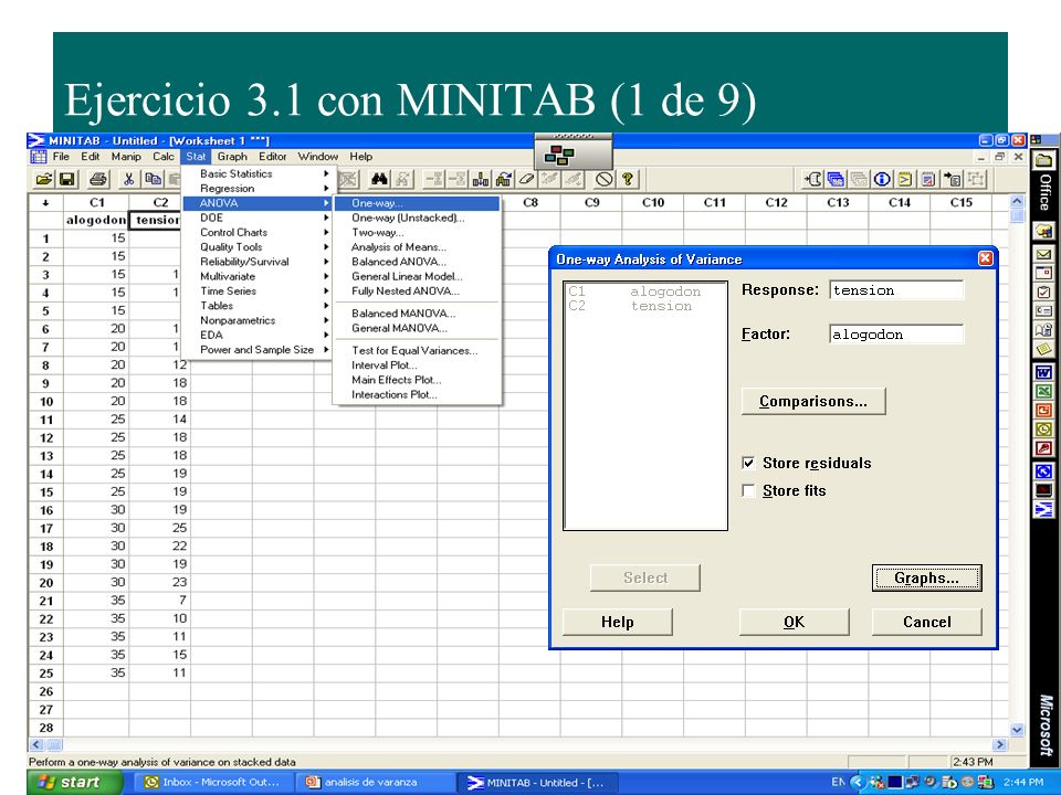 Ejercicio 3.1 con MINITAB (1 de 9)