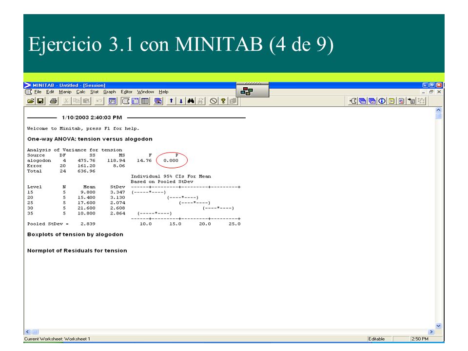 Ejercicio 3.1 con MINITAB (4 de 9)