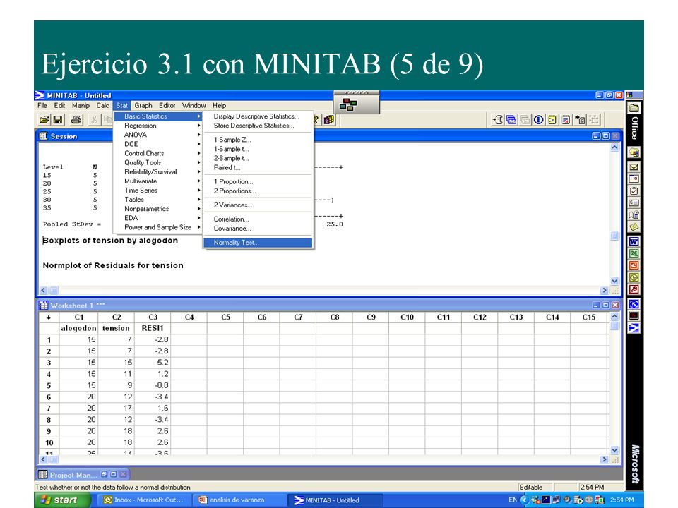 Ejercicio 3.1 con MINITAB (5 de 9)