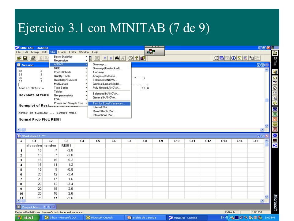 Ejercicio 3.1 con MINITAB (7 de 9)