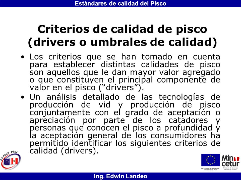 Criterios de calidad de pisco (drivers o umbrales de calidad)