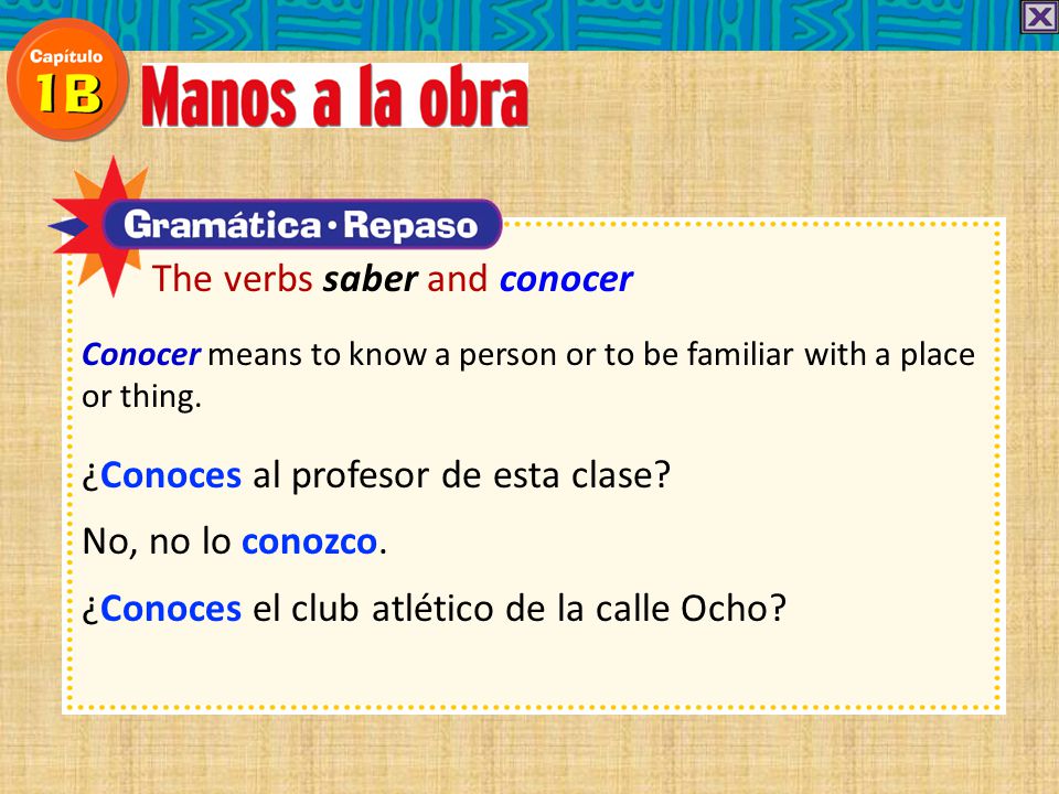 The verbs saber and conocer