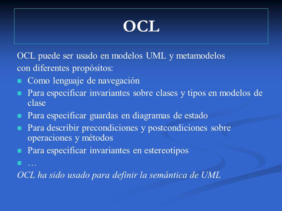 OCL OCL puede ser usado en modelos UML y metamodelos