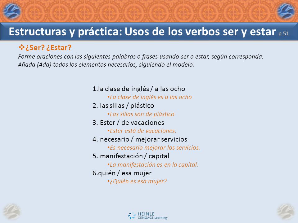 Estructuras y práctica: Usos de los verbos ser y estar p.51