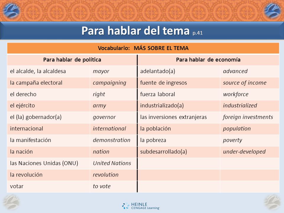 Para hablar del tema p.41 Vocabulario: MÁS SOBRE EL TEMA