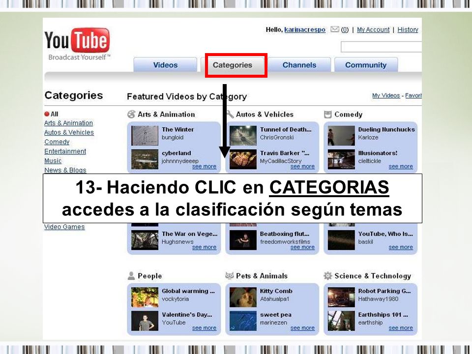 13- Haciendo CLIC en CATEGORIAS accedes a la clasificación según temas