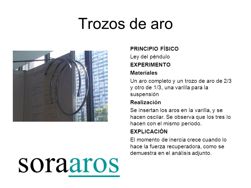 soraaros Trozos de aro PRINCIPIO FÍSICO Ley del péndulo EXPERIMENTO