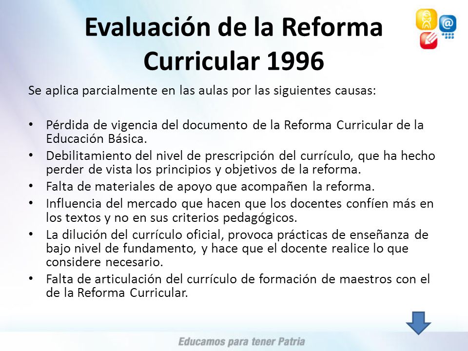 Evaluación de la Reforma Curricular 1996