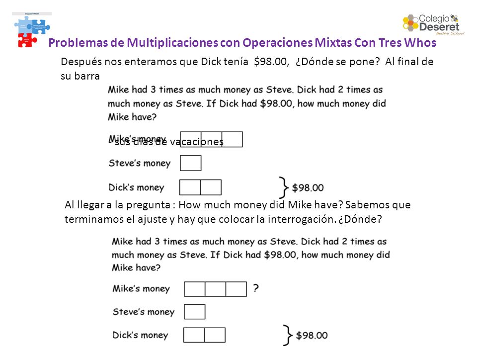 Problemas de Multiplicaciones con Operaciones Mixtas Con Tres Whos
