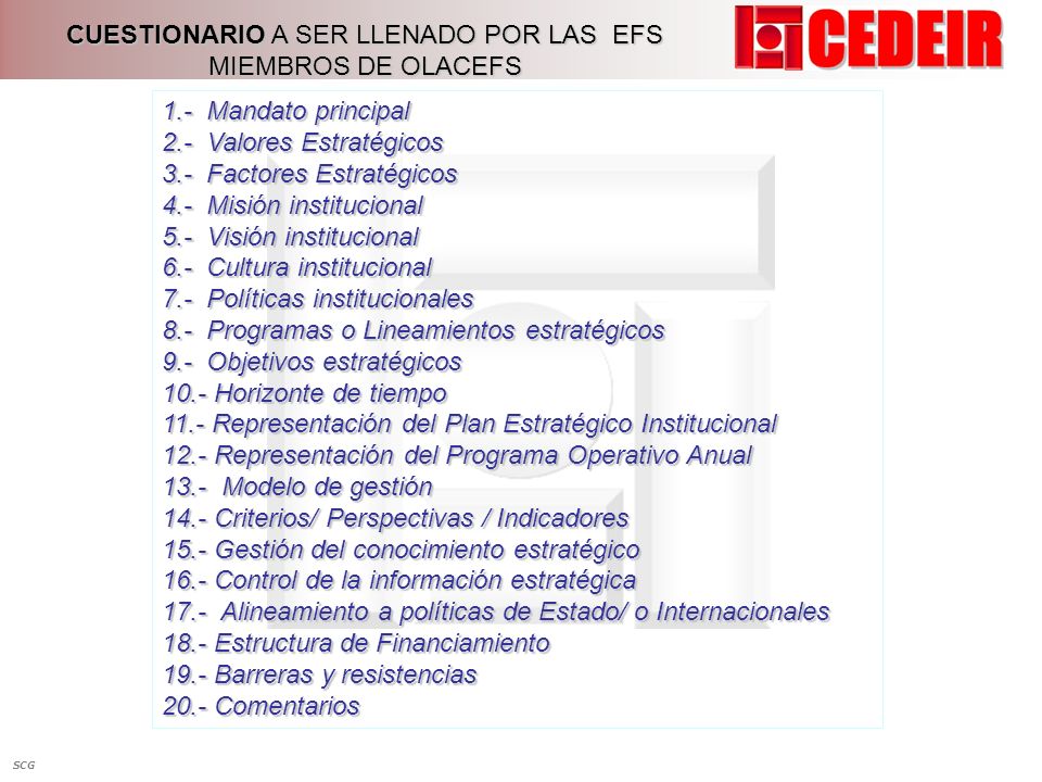 CUESTIONARIO A SER LLENADO POR LAS EFS MIEMBROS DE OLACEFS
