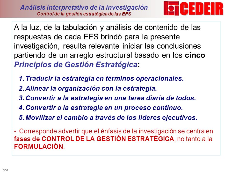 Análisis interpretativo de la investigación Control de la gestión estratégica de las EFS