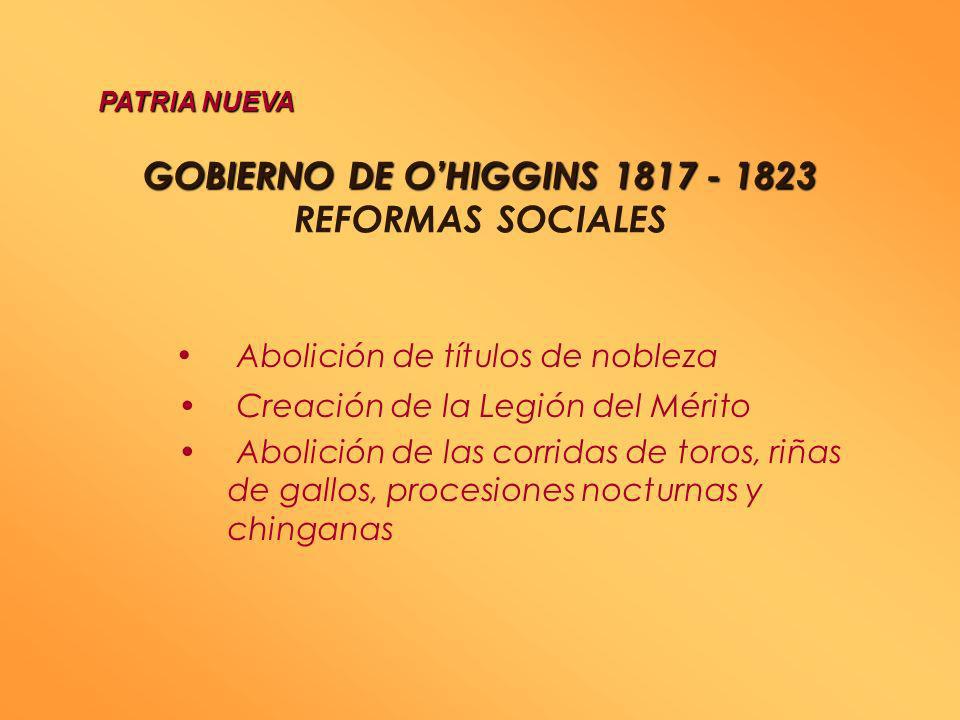 GOBIERNO DE O’HIGGINS REFORMAS SOCIALES