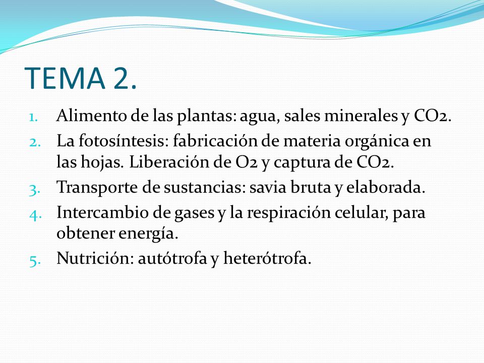 TEMA 2. Alimento de las plantas: agua, sales minerales y CO2.