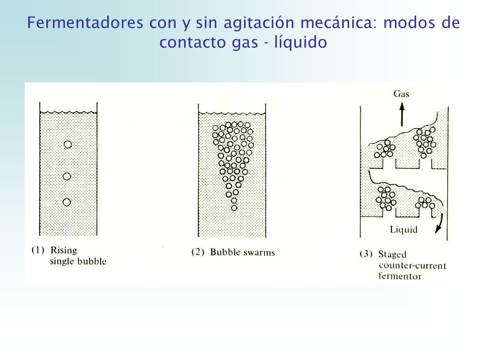 Fermentadores con y sin agitación mecánica: modos de contacto gas - líquido