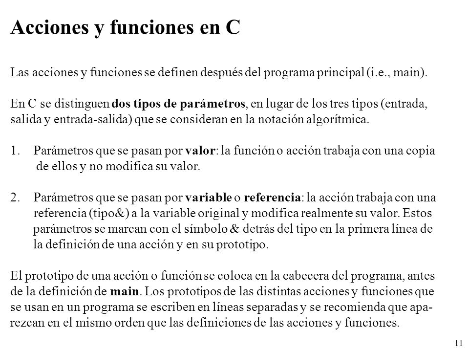 Acciones y funciones en C