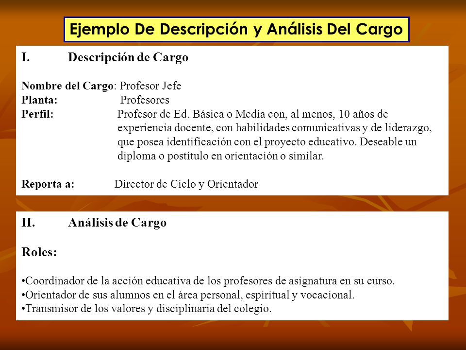 Ejemplo De Descripción y Análisis Del Cargo