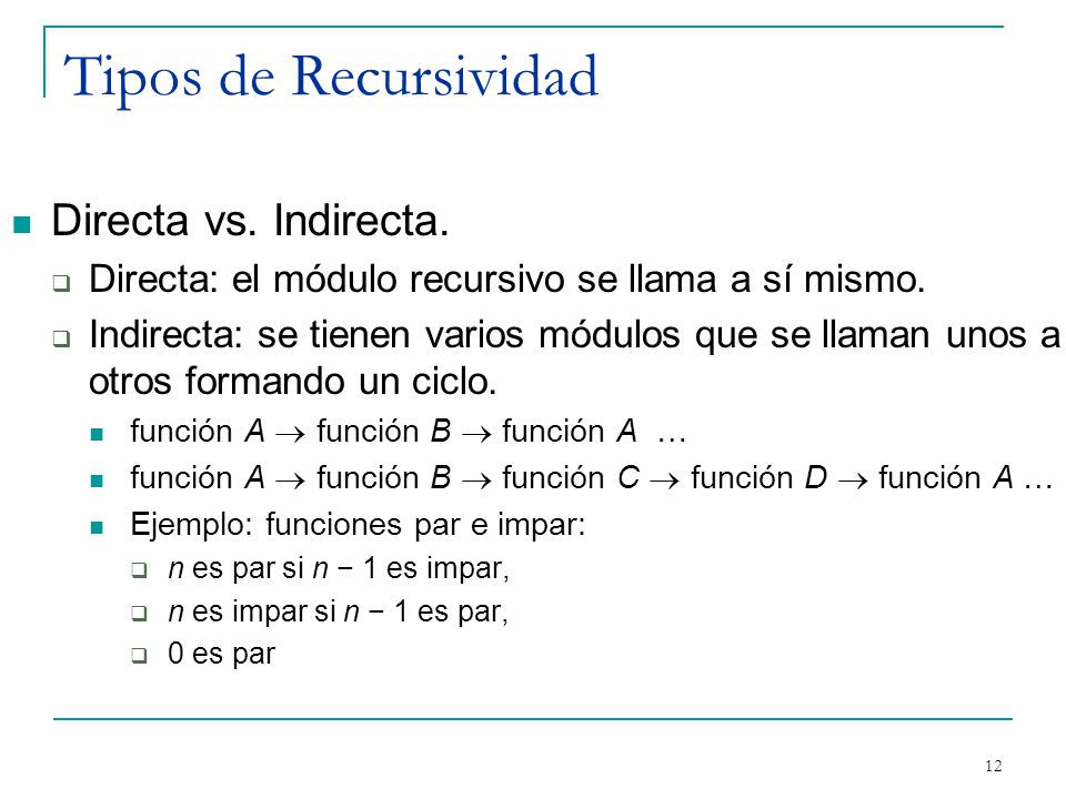 Tipos de Recursividad Directa vs. Indirecta.
