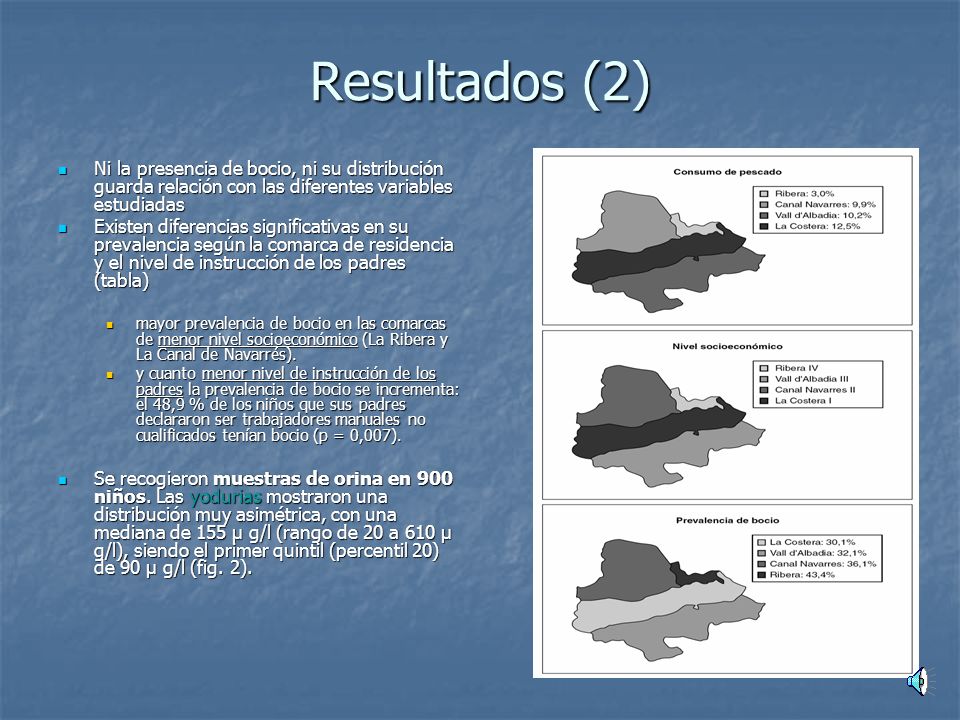 Resultados (2) Ni la presencia de bocio, ni su distribución guarda relación con las diferentes variables estudiadas.