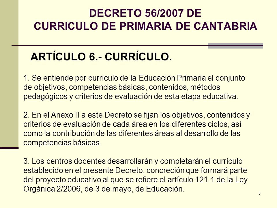 DECRETO 56/2007 DE CURRICULO DE PRIMARIA DE CANTABRIA