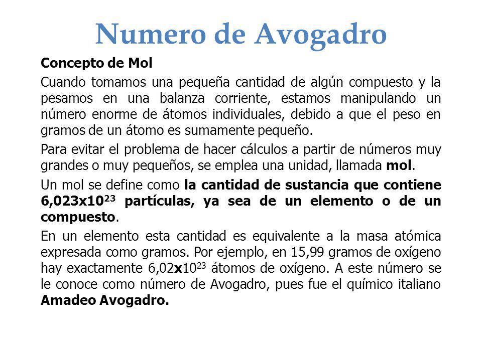 Numero de Avogadro Concepto de Mol