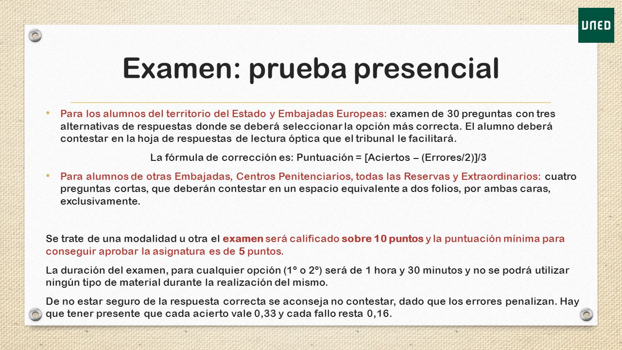 Examen: prueba presencial
