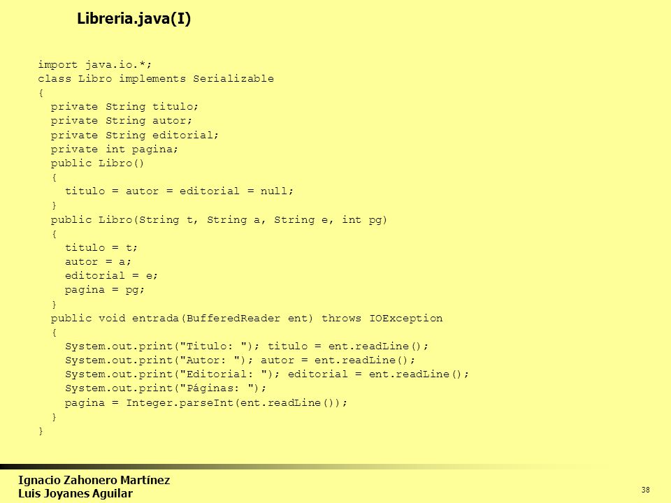 Libreria.java(I) import java.io.*; class Libro implements Serializable