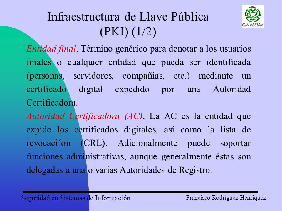 Infraestructura de Llave Pública (PKI) (1/2)