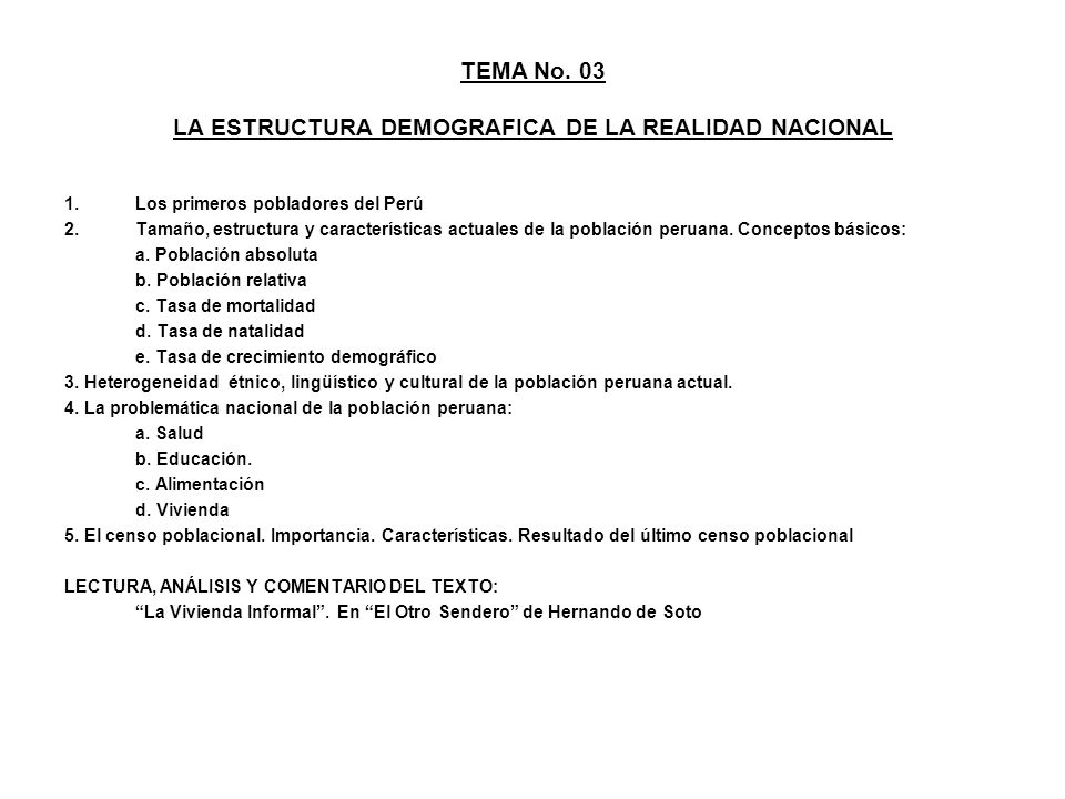 TEMA No. 03 LA ESTRUCTURA DEMOGRAFICA DE LA REALIDAD NACIONAL