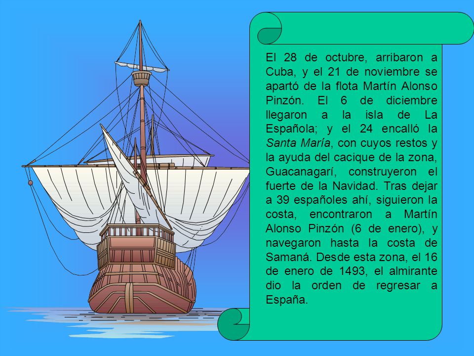 El 28 de octubre, arribaron a Cuba, y el 21 de noviembre se apartó de la flota Martín Alonso Pinzón.