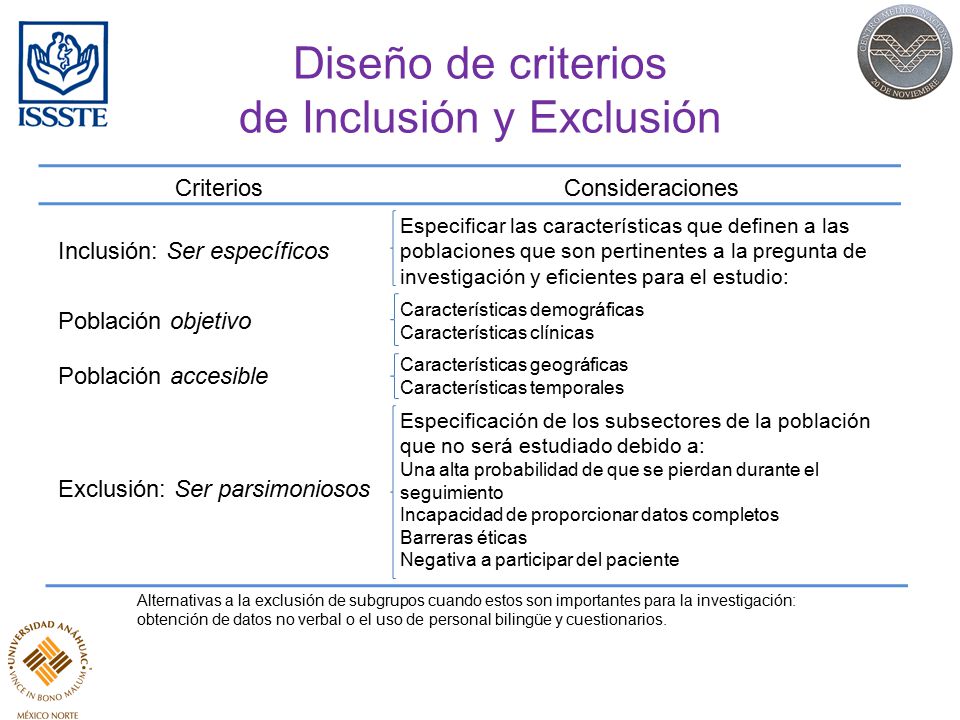 Diseño de criterios de Inclusión y Exclusión