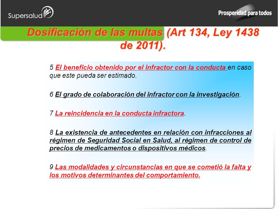 Dosificación de las multas (Art 134, Ley 1438 de 2011).