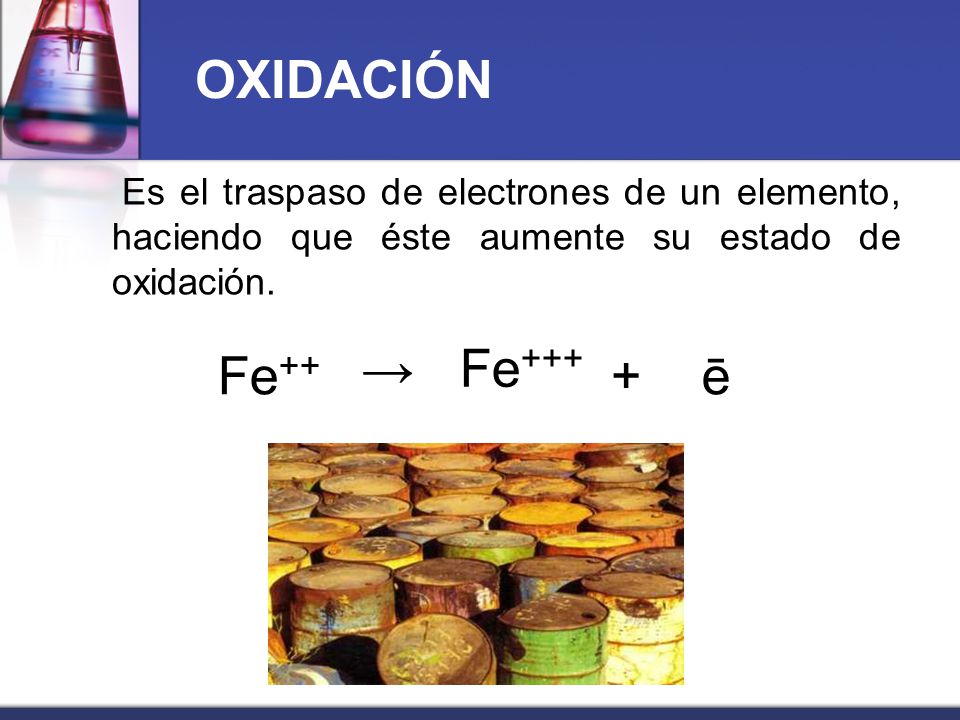 OXIDACIÓN → Fe+++ Fe++ + ē