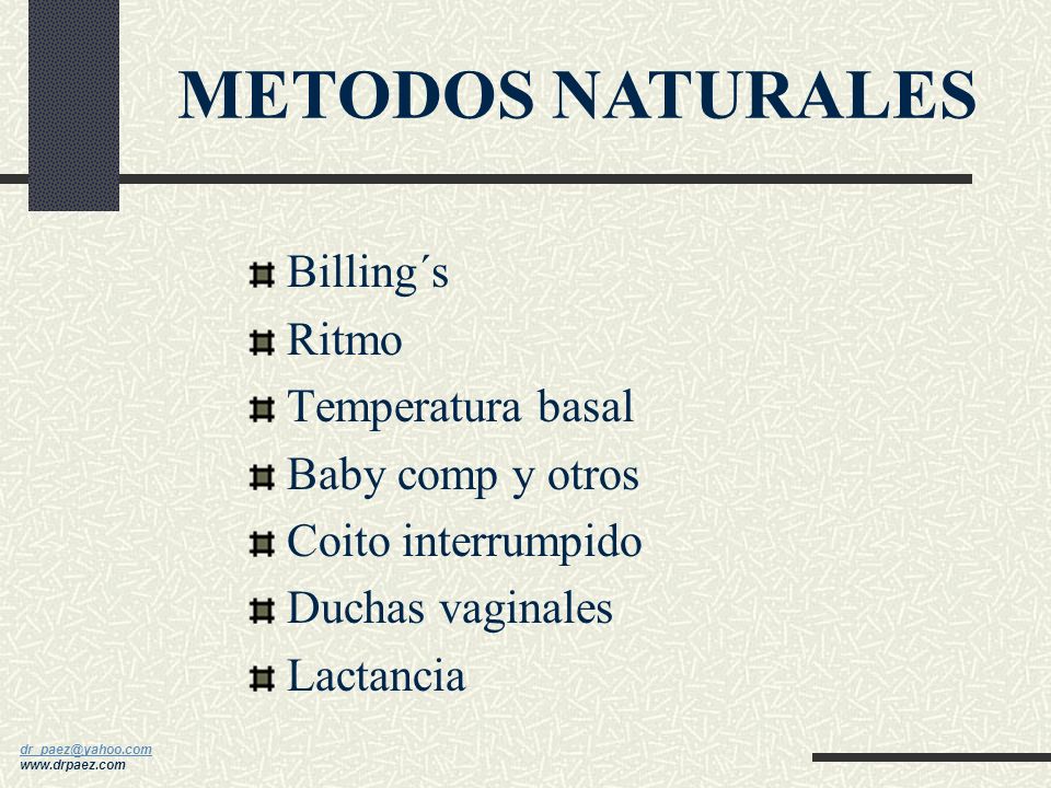 METODOS NATURALES Billing´s Ritmo Temperatura basal Baby comp y otros