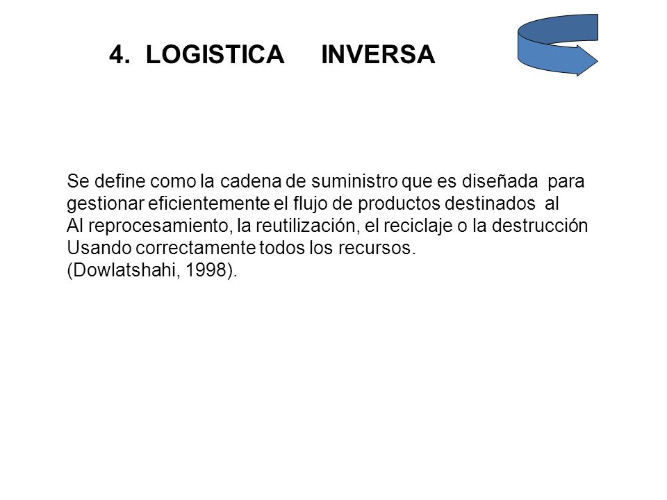 4. LOGISTICA INVERSA Se define como la cadena de suministro que es diseñada para.