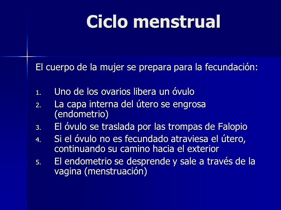 Ciclo menstrual El cuerpo de la mujer se prepara para la fecundación: