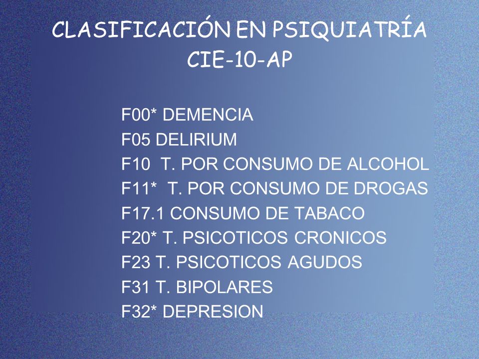 CLASIFICACIÓN EN PSIQUIATRÍA CIE-10-AP