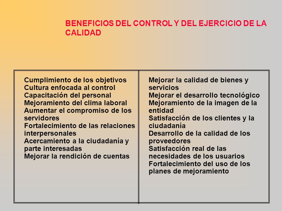 BENEFICIOS DEL CONTROL Y DEL EJERCICIO DE LA CALIDAD