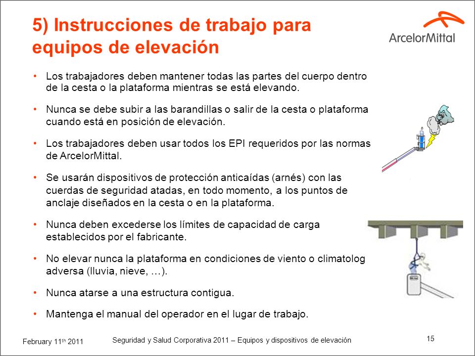 5) Instrucciones de trabajo para equipos de elevación