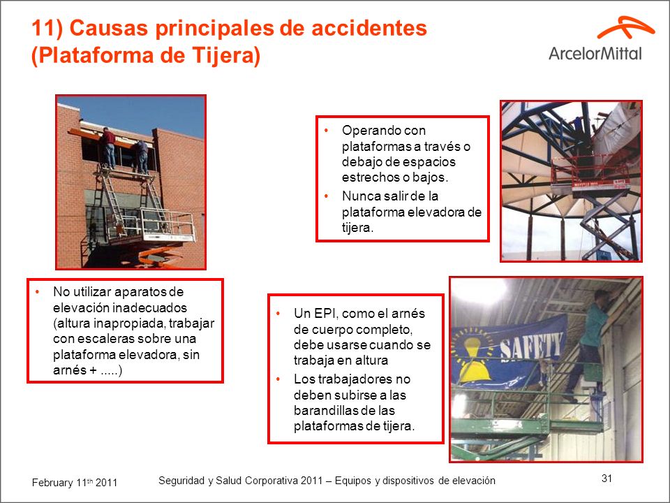 11) Causas principales de accidentes (Plataforma de Tijera)